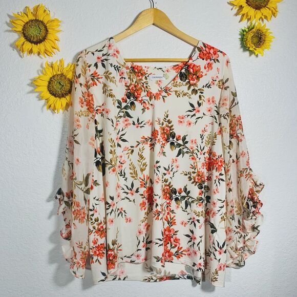 Calvin Klein Tops - Calvin Klein Floral Ruffle Sleeve Plus Size Blouse Size 1X Women’s